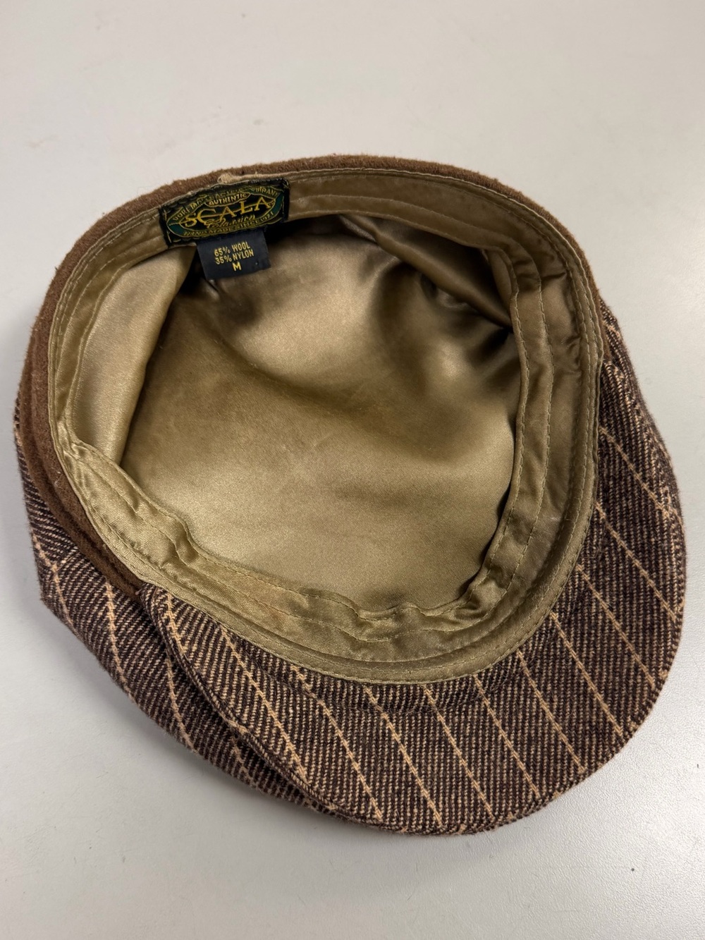 Vintage Scala Brown Pinstriped Newsboy Flat Cap Size Medium - Picture 6 of 9